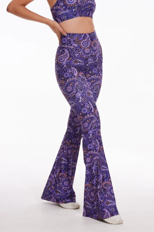 Dark Purple Paisleys High-waisted Flare Leggings Comfortable Tummy Shaping Leggings