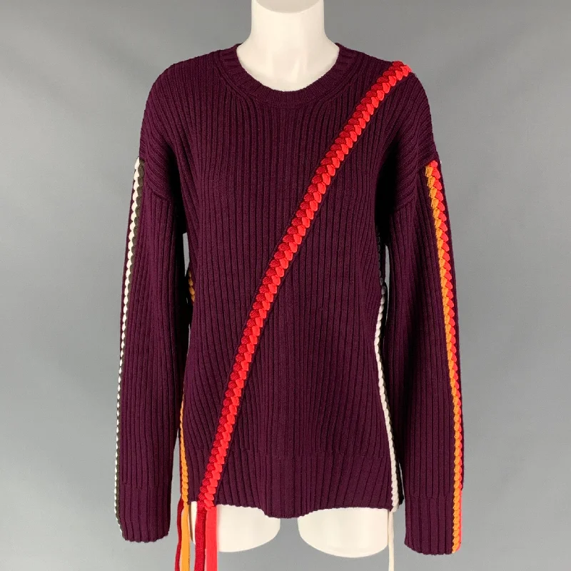 DEREK LAM Size M Burgundy Multicolour Merino Wool Ribbed Sweater