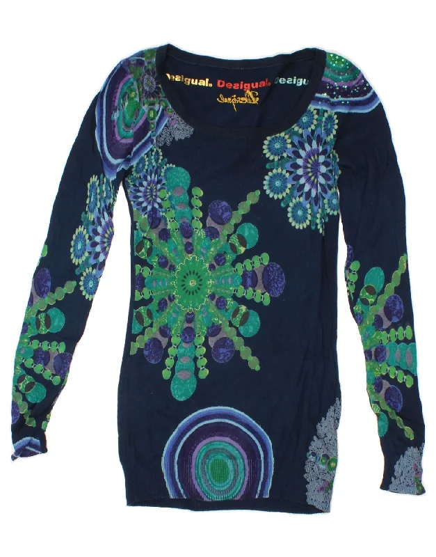 DESIGUAL Womens Boat Neck Jumper Sweater UK 12 Medium Navy Blue Floral Turtle Neck Boat Neck Asymmetrical Neck DESIGUAL Womens Boat Neck Jumper Sweater UK 12 Medium Navy Blue Floral Turtle Neck Boat Neck Asymmetrical Neck