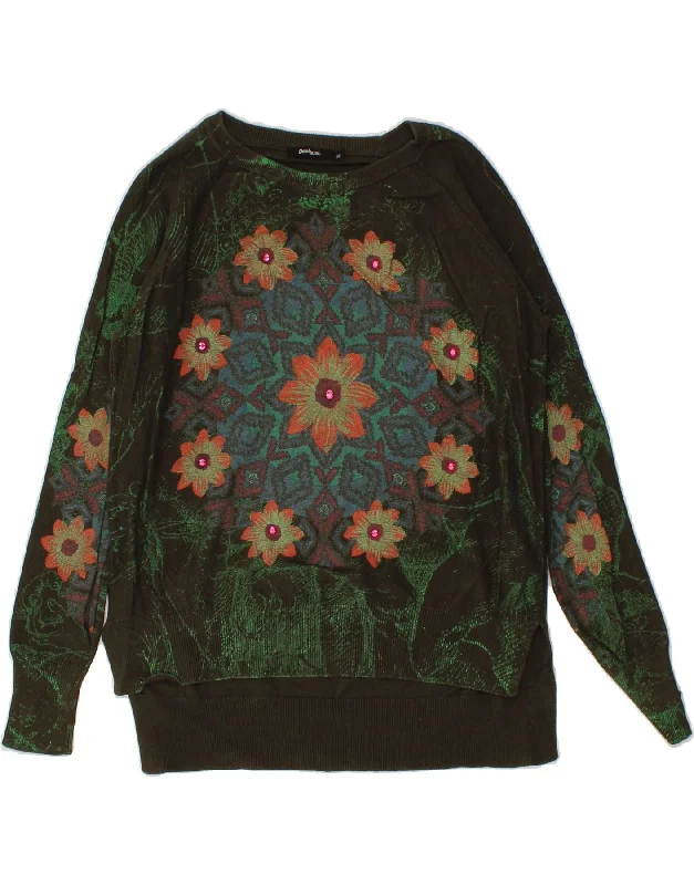 DESIGUAL Womens Graphic Boat Neck Jumper Sweater UK 14 Medium Green Floral Hooded Sweater Collared Sweater Shawl Collar DESIGUAL Womens Graphic Boat Neck Jumper Sweater UK 14 Medium Green Floral Hooded Sweater Collared Sweater Shawl Collar