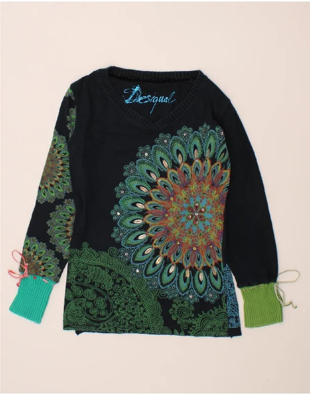DESIGUAL Womens V-Neck Jumper Sweater UK 10 Small Navy Blue Paisley Casual Formal Business DESIGUAL Womens V-Neck Jumper Sweater UK 10 Small Navy Blue Paisley Casual Formal Business