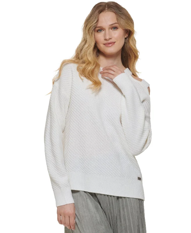 DKNY Womens Cut Out Shoulder Sequined Strap Ribbed Sweater Knit Fabric Woven Fabric Fleece Fabric DKNY Womens Cut Out Shoulder Sequined Strap Ribbed Sweater Knit Fabric Woven Fabric Fleece Fabric