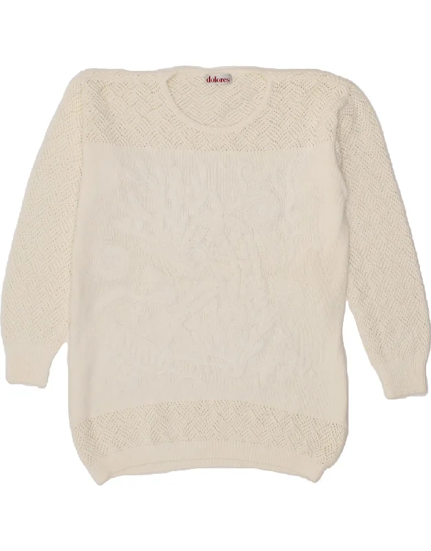 DOLORES Womens Crew Neck Jumper Sweater UK 16 Large White Floral Cotton Long Sweater Short Sweater Cropped Sweater DOLORES Womens Crew Neck Jumper Sweater UK 16 Large White Floral Cotton Long Sweater Short Sweater Cropped Sweater