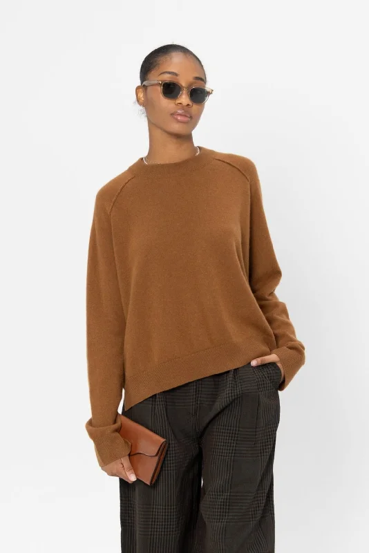 Round Neck Side Slit Sweater, Rust Zippered Front Buttoned Front Snap Front