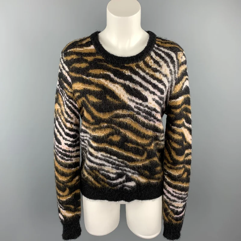 EQUIPMENT Size S Black & Tan Tiger Print Mohair Blend Sweater