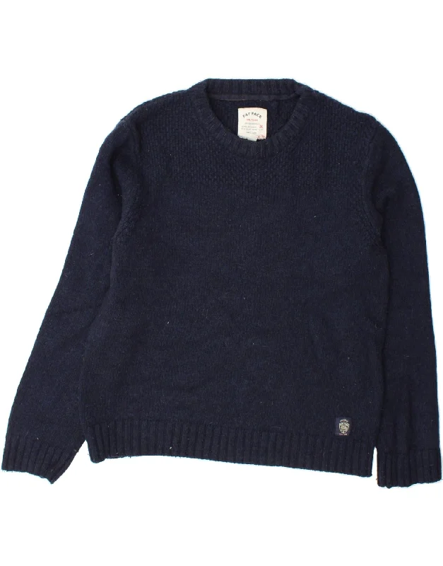 FAT FACE Womens Crew Neck Jumper Sweater UK 16 Large Navy Blue Wool Herringbone Houndstooth Plaid FAT FACE Womens Crew Neck Jumper Sweater UK 16 Large Navy Blue Wool Herringbone Houndstooth Plaid