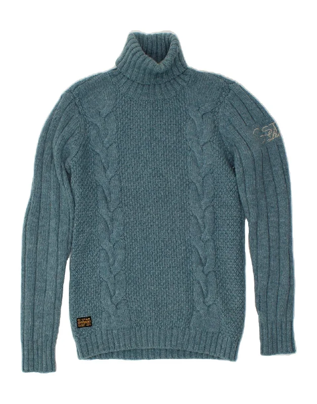 G-STAR Womens Graphic Roll Neck Jumper Sweater UK 14 Large Blue Lambswool Mesh Sweater Canvas Denim G-STAR Womens Graphic Roll Neck Jumper Sweater UK 14 Large Blue Lambswool Mesh Sweater Canvas Denim