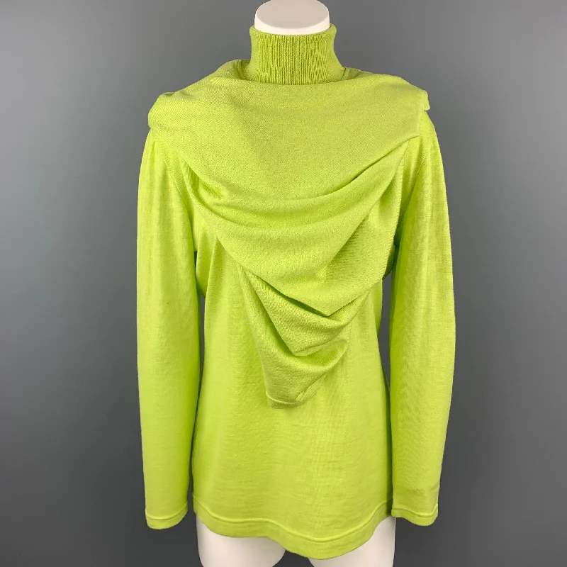 GIANNI VERSACE Size L Lime Green Wool Cape Overlay Turtleneck Sweater