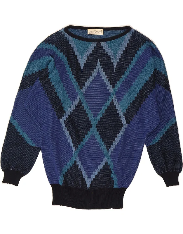 GIANNI VERSACE Womens Boat Neck Jumper Sweater UK 16 Large Blue Stylish Fashionable Trendy GIANNI VERSACE Womens Boat Neck Jumper Sweater UK 16 Large Blue Stylish Fashionable Trendy