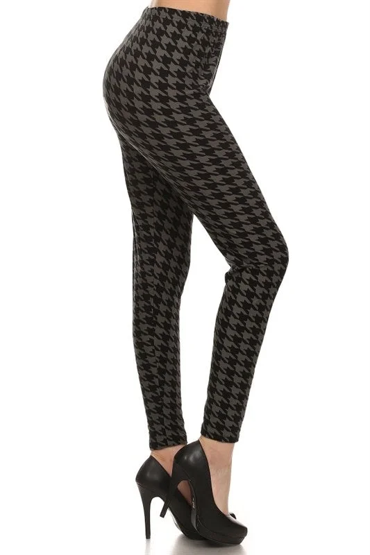 High-Waist Houndstooth Leggings in Black & Grey - Plus Stylish Sweat-Proof Leggings