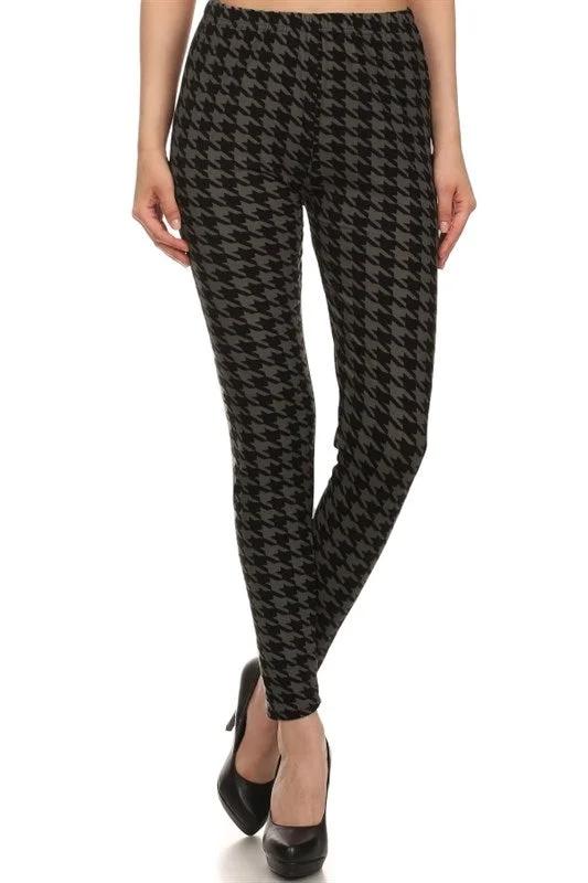 High-Waist Houndstooth Leggings in Black & Grey Comfortable Power Mesh Leggings