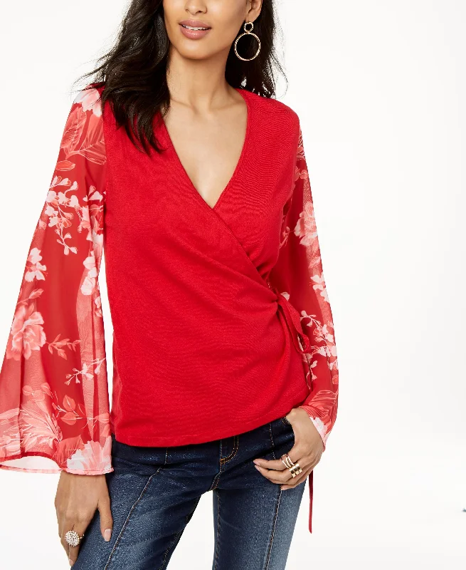 I.N.C. Mesh-Sleeve Wrap Sweater Tailored Straight A-Line