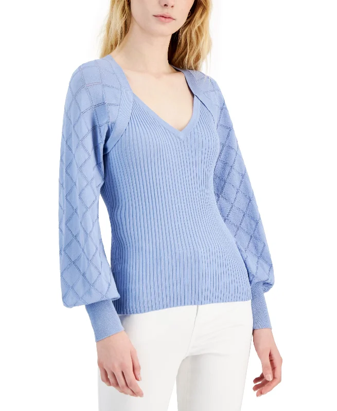 INC International Concepts Womens Pointelle Knit Sleeve Ribbed Sweater Soft Cozy Warm INC International Concepts Womens Pointelle Knit Sleeve Ribbed Sweater Soft Cozy Warm