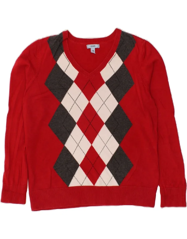 IZOD Womens V-Neck Jumper Sweater UK 16 Large Red Argyle/Diamond Cotton Lightweight Heavyweight Midweight IZOD Womens V-Neck Jumper Sweater UK 16 Large Red Argyle/Diamond Cotton Lightweight Heavyweight Midweight