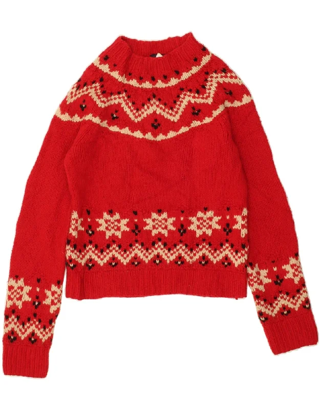 J. CREW Womens Turtle Neck Jumper Sweater UK 12 Medium Red Fair Isle Wool Anti-Pilling Anti-Shrink Durable J. CREW Womens Turtle Neck Jumper Sweater UK 12 Medium Red Fair Isle Wool Anti-Pilling Anti-Shrink Durable