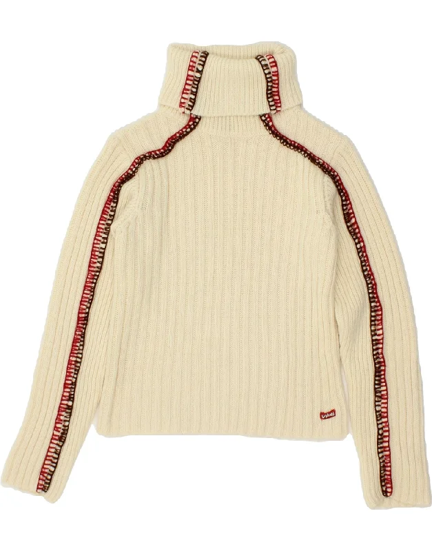 KILLAH Womens Crop Roll Neck Jumper Sweater UK 10 Small Beige Acrylic Zippered Buttoned Snapped KILLAH Womens Crop Roll Neck Jumper Sweater UK 10 Small Beige Acrylic Zippered Buttoned Snapped