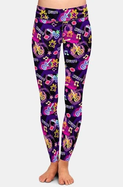 Ladies Fashionable Guitars, Lips, Notes Printed Leggings Trendy Foil Finish Leggings Ladies Fashionable Guitars, Lips, Notes Printed Leggings Trendy Foil Finish Leggings