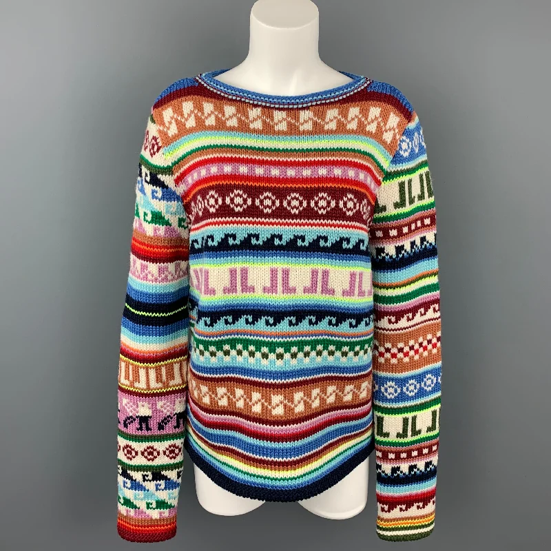 LANVIN Size L Multi-Color Jacquard Pattern JL Wool / Polyester Boat Neck Sweater