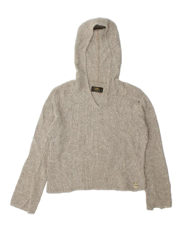 LEE Womens Hooded V-Neck Jumper Sweater UK 16 Large Grey Wool Mesh Fabric Canvas Fabric Denim Fabric LEE Womens Hooded V-Neck Jumper Sweater UK 16 Large Grey Wool Mesh Fabric Canvas Fabric Denim Fabric