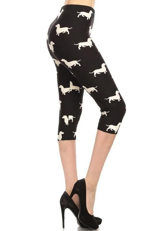 Dog Print, High Waisted Capri Leggings In A Fitted Style With An Elastic Waistband. Trendy Polka Dot Leggings Dog Print, High Waisted Capri Leggings In A Fitted Style With An Elastic Waistband. Trendy Polka Dot Leggings