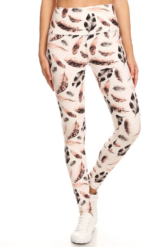 Long Yoga Style Banded Lined Leaf Printed Knit Legging With High Waist Trendy Side-Pocket Leggings Long Yoga Style Banded Lined Leaf Printed Knit Legging With High Waist Trendy Side-Pocket Leggings