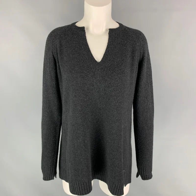 LORO PIANA Size 8 Charcoal Knitted Cashmere Heather Suede Oversized Sweater