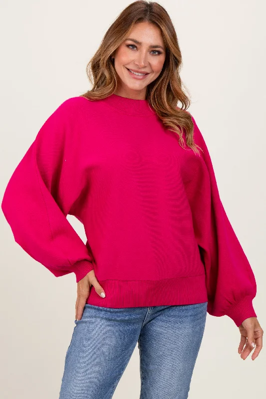 Magenta Oversized Bubble Sleeve Sweater Terry Blend Velvet Blend Canvas Blend