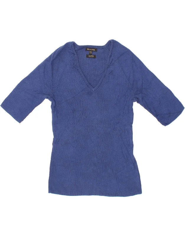 MASSIMO DUTTI Womens V-Neck Jumper Sweater UK 12 Medium Navy Blue Fleece Fabric Down Fabric Feather Fabric MASSIMO DUTTI Womens V-Neck Jumper Sweater UK 12 Medium Navy Blue Fleece Fabric Down Fabric Feather Fabric