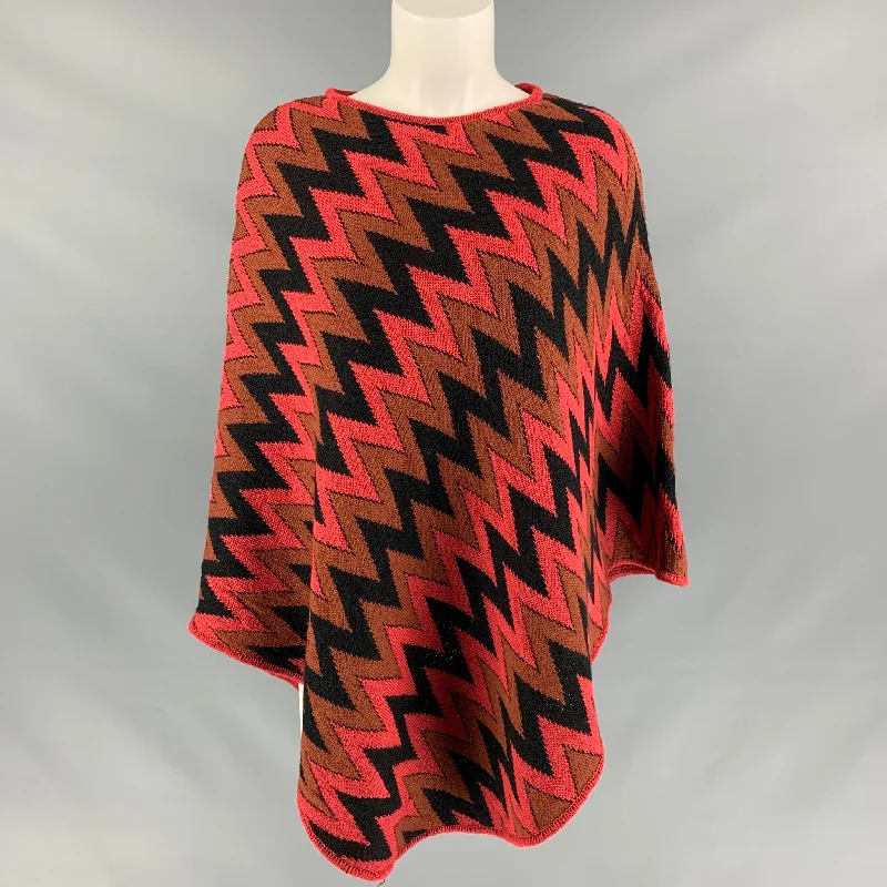 MISSONI One Size Orange Brown & Black Wool Blend Zig Zag Sweater