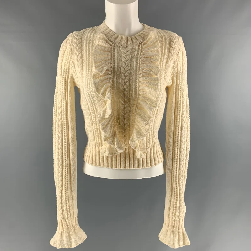 PHILOSOPHY Size 4 Cream Acrylic Blend Textured Ruffle Sweater