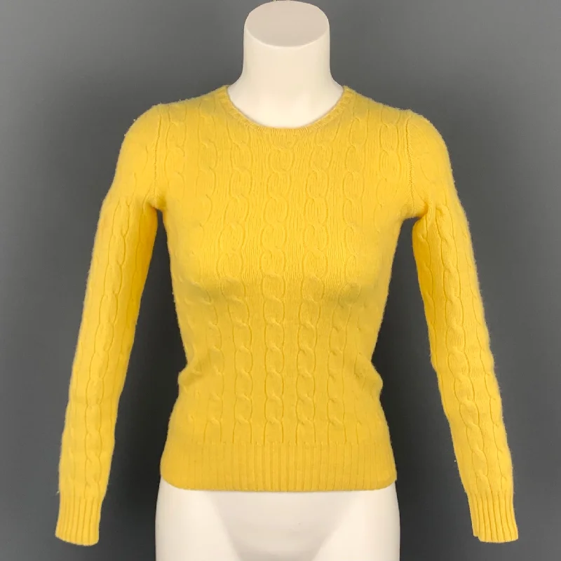 RALPH LAUREN Black Label Size S Yellow Cashmere Cable Knit Sweater