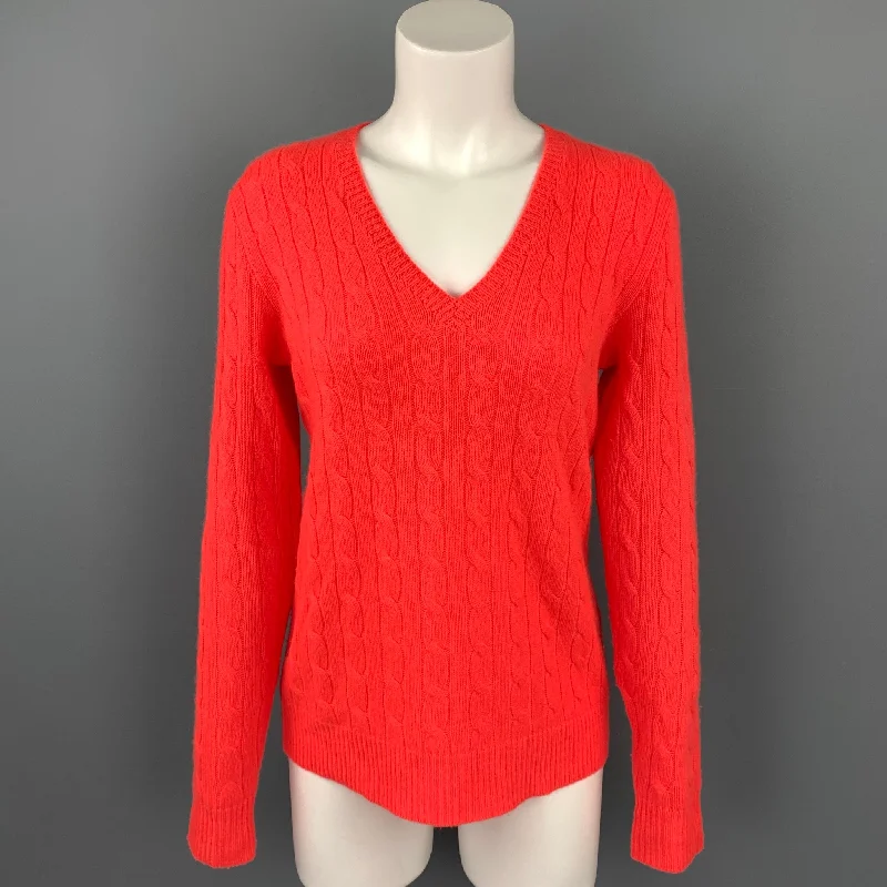 POLO by RALPH LAUREN Size M Orange Cable Knit Cashmere V-Neck Sweater