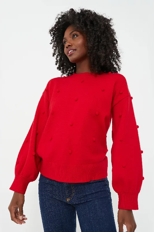 Red Pom Pom Melinda Crewneck Sweater