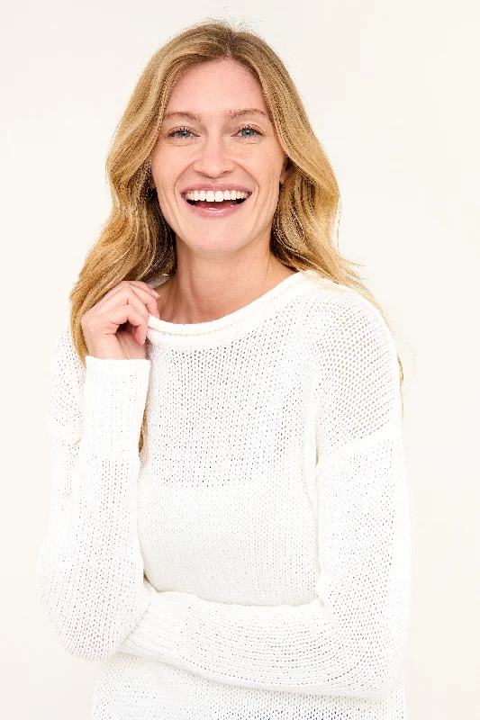 Relaxed Crew Sweater - White Velvet Chenille Corduroy