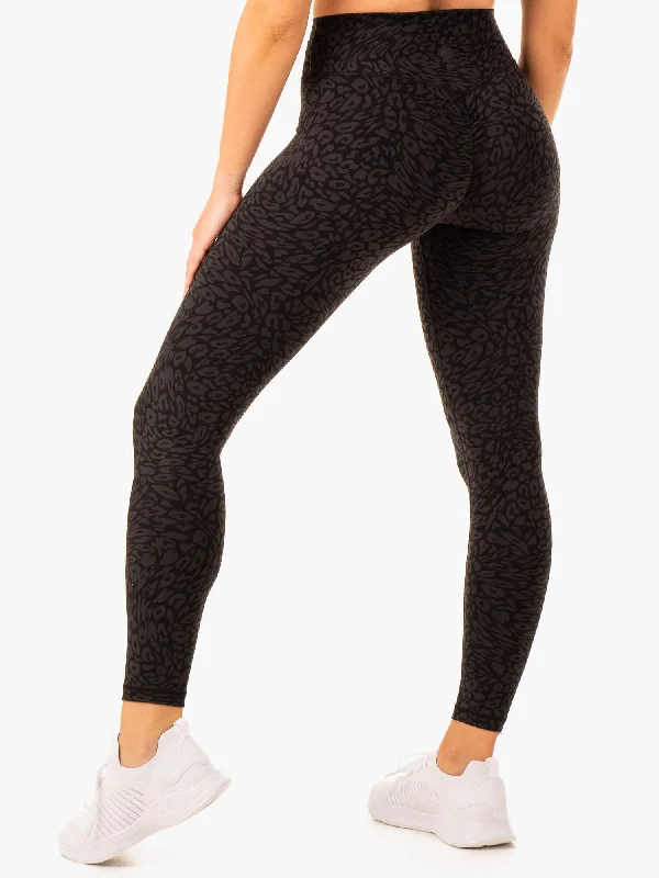 Rotation High Waisted Scrunch Leggings - Black Leopard Comfortable Ribbed Waistband Leggings Rotation High Waisted Scrunch Leggings - Black Leopard Comfortable Ribbed Waistband Leggings