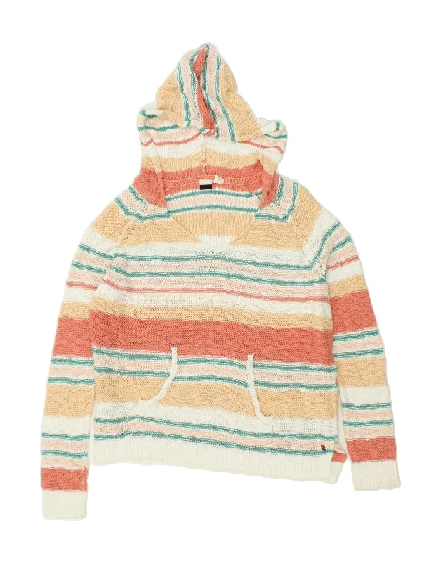 ROXY Womens Oversized V-Neck Jumper Sweater UK 18 XL Multicoloured Striped Seamless Knitted Crochet ROXY Womens Oversized V-Neck Jumper Sweater UK 18 XL Multicoloured Striped Seamless Knitted Crochet