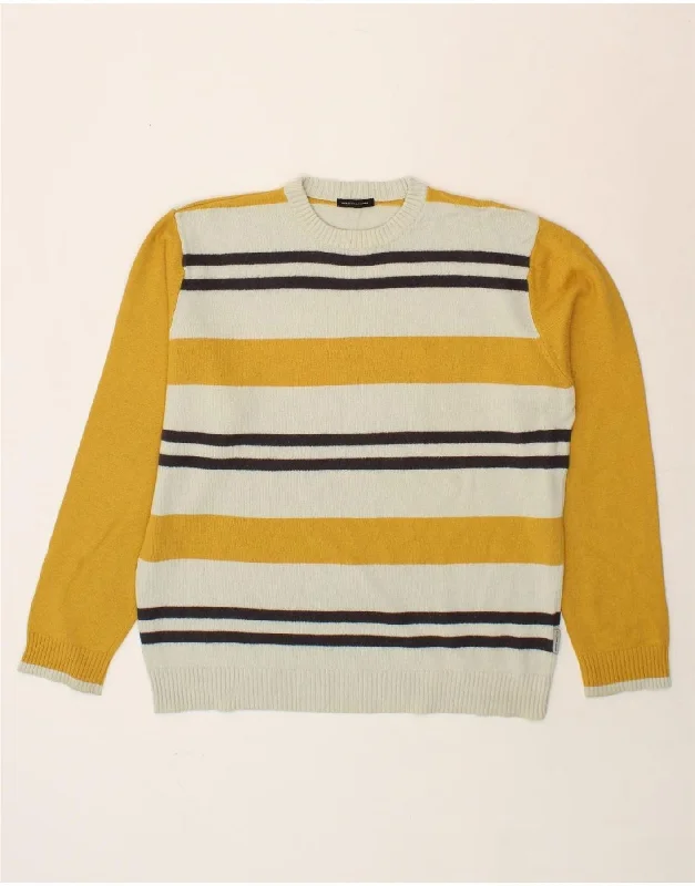SERGIO TACCHINI Womens Crew Neck Jumper Sweater UK 18 XL Yellow Striped Fitted Loose Oversized SERGIO TACCHINI Womens Crew Neck Jumper Sweater UK 18 XL Yellow Striped Fitted Loose Oversized