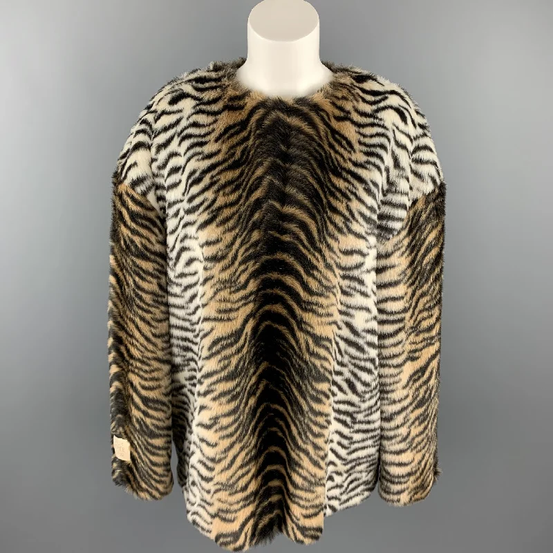 STELLA McCARTNEY Size M Black & Tan Tiger Print Faux Fur Oversized Sweater