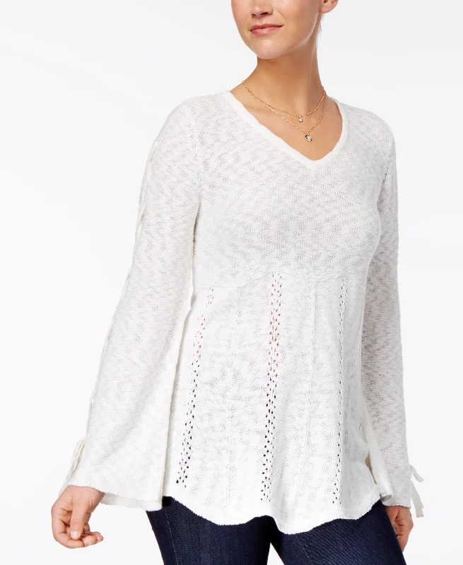 Style & Co Laced Sleeve Sweater Iron Safe Non-Iron Wrinkle Free