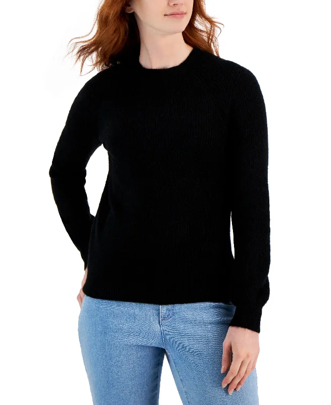 Style & Co Womens Puff Sleeve Crewneck Sweater Faux Fur Fabric Real Fur Fabric Shearling Fabric