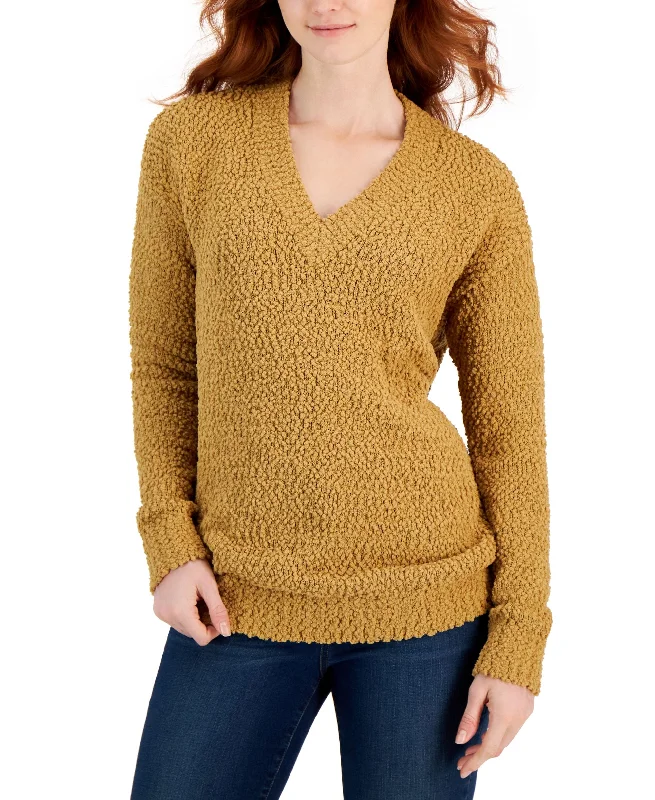 Style & Co Womens Teddy Boucle V Neck Sweater Chenille Fabric Brocade Fabric Lace Fabric Style & Co Womens Teddy Boucle V Neck Sweater Chenille Fabric Brocade Fabric Lace Fabric