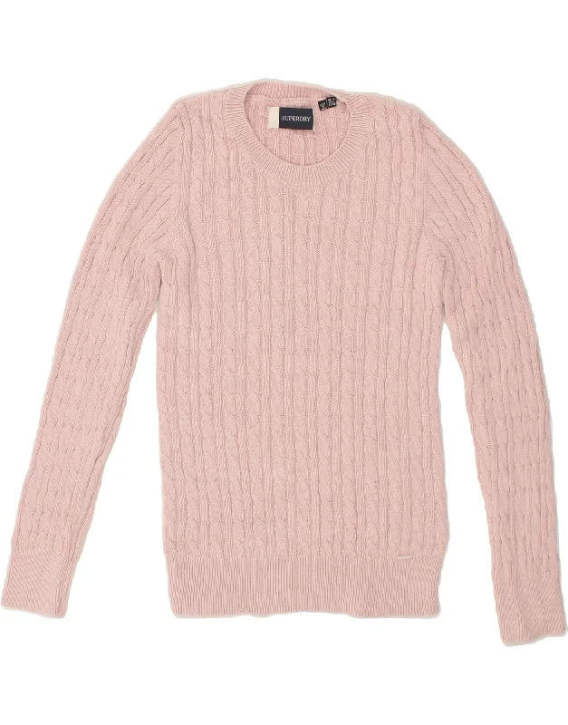 SUPERDRY Womens Crew Neck Jumper Sweater UK 10 Small Pink Cotton Denim Fabric Leather Fabric Suede Fabric SUPERDRY Womens Crew Neck Jumper Sweater UK 10 Small Pink Cotton Denim Fabric Leather Fabric Suede Fabric