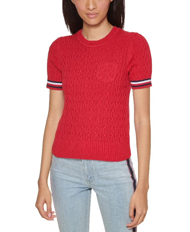 Tommy Hilfiger Cotton Cable Knit Crew Neck Sweater Turtle Neck Boat Neck Asymmetrical Neck Tommy Hilfiger Cotton Cable Knit Crew Neck Sweater Turtle Neck Boat Neck Asymmetrical Neck