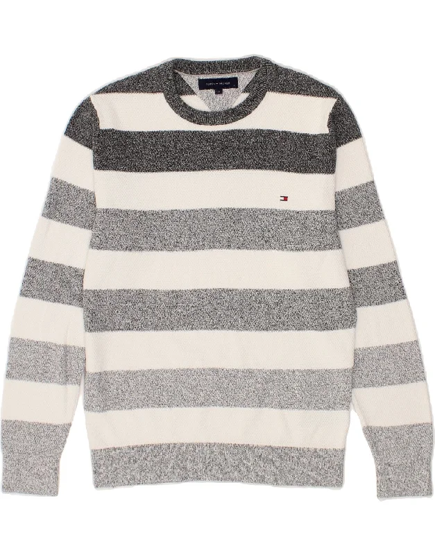 TOMMY HILFIGER Womens Crew Neck Jumper Sweater UK 14 Medium Grey Striped Solid Color Striped Floral Print TOMMY HILFIGER Womens Crew Neck Jumper Sweater UK 14 Medium Grey Striped Solid Color Striped Floral Print