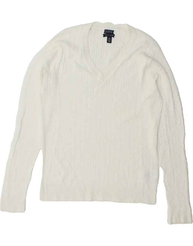 TOMMY HILFIGER Womens V-Neck Jumper Sweater UK 18 XL White Cotton Beaded Sweater Sequined Faux Fur TOMMY HILFIGER Womens V-Neck Jumper Sweater UK 18 XL White Cotton Beaded Sweater Sequined Faux Fur