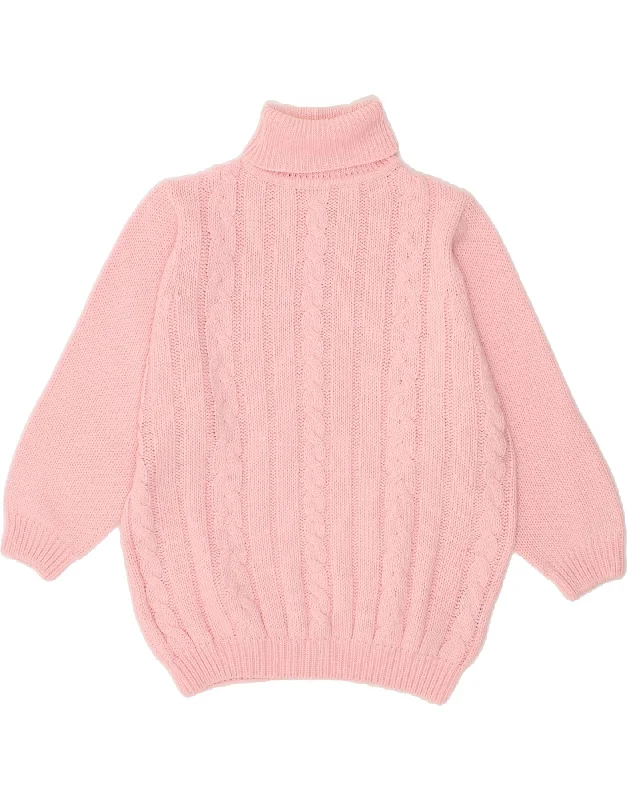 VINTAGE Womens 3/4 Sleeve Roll Neck Jumper Sweater UK 14/16 Large Pink Open Front Closed Front Wrap Front VINTAGE Womens 3/4 Sleeve Roll Neck Jumper Sweater UK 14/16 Large Pink Open Front Closed Front Wrap Front