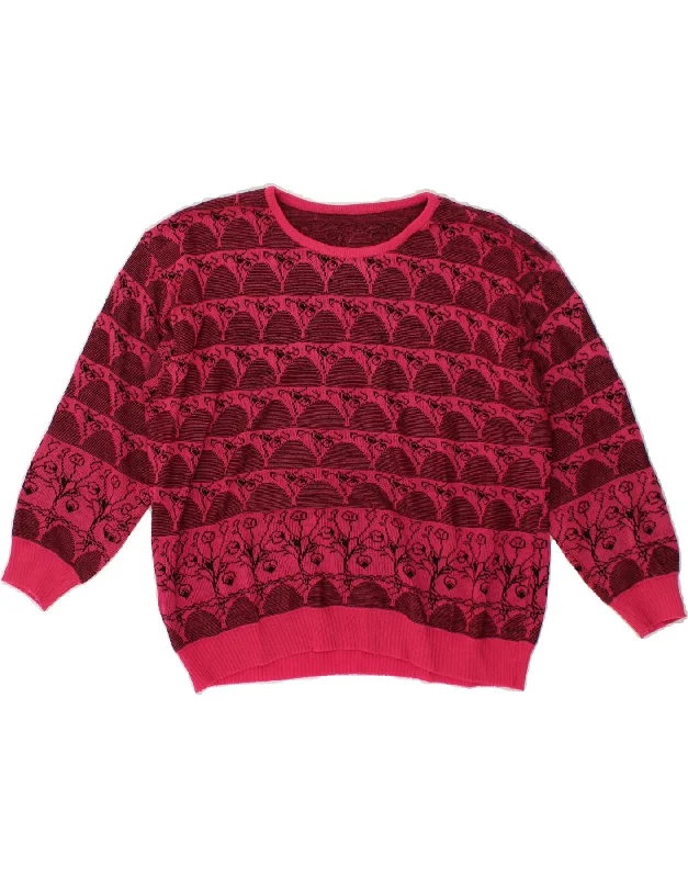 VINTAGE Womens Abstract Pattern Boat Neck Jumper Sweater UK 14 Large Pink Chenille Brocade Lace VINTAGE Womens Abstract Pattern Boat Neck Jumper Sweater UK 14 Large Pink Chenille Brocade Lace