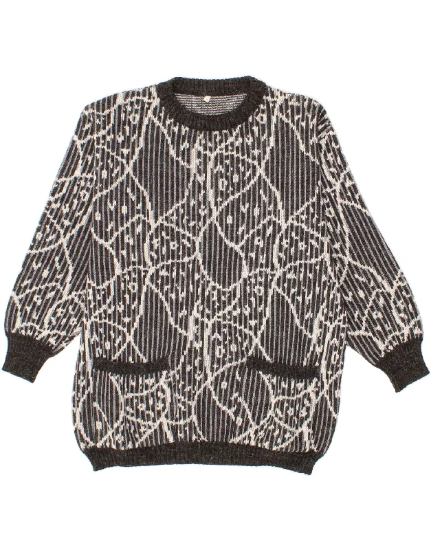 VINTAGE Womens Abstract Pattern Crew Neck Jumper Sweater IT 48 XL Grey High Neck Crew Neck V-Neck VINTAGE Womens Abstract Pattern Crew Neck Jumper Sweater IT 48 XL Grey High Neck Crew Neck V-Neck