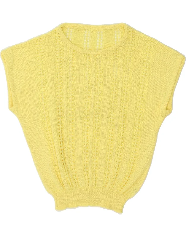 VINTAGE Womens Batwing Boat Neck Jumper Sweater UK 12 Medium Yellow Boat Neck Shawl Collar Notched Collar VINTAGE Womens Batwing Boat Neck Jumper Sweater UK 12 Medium Yellow Boat Neck Shawl Collar Notched Collar