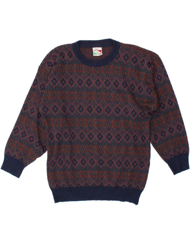 VINTAGE Womens Crew Neck Jumper Sweater IT 52 2XL Navy Blue Argyle/Diamond Fleece Sweater Nylon Polyester VINTAGE Womens Crew Neck Jumper Sweater IT 52 2XL Navy Blue Argyle/Diamond Fleece Sweater Nylon Polyester